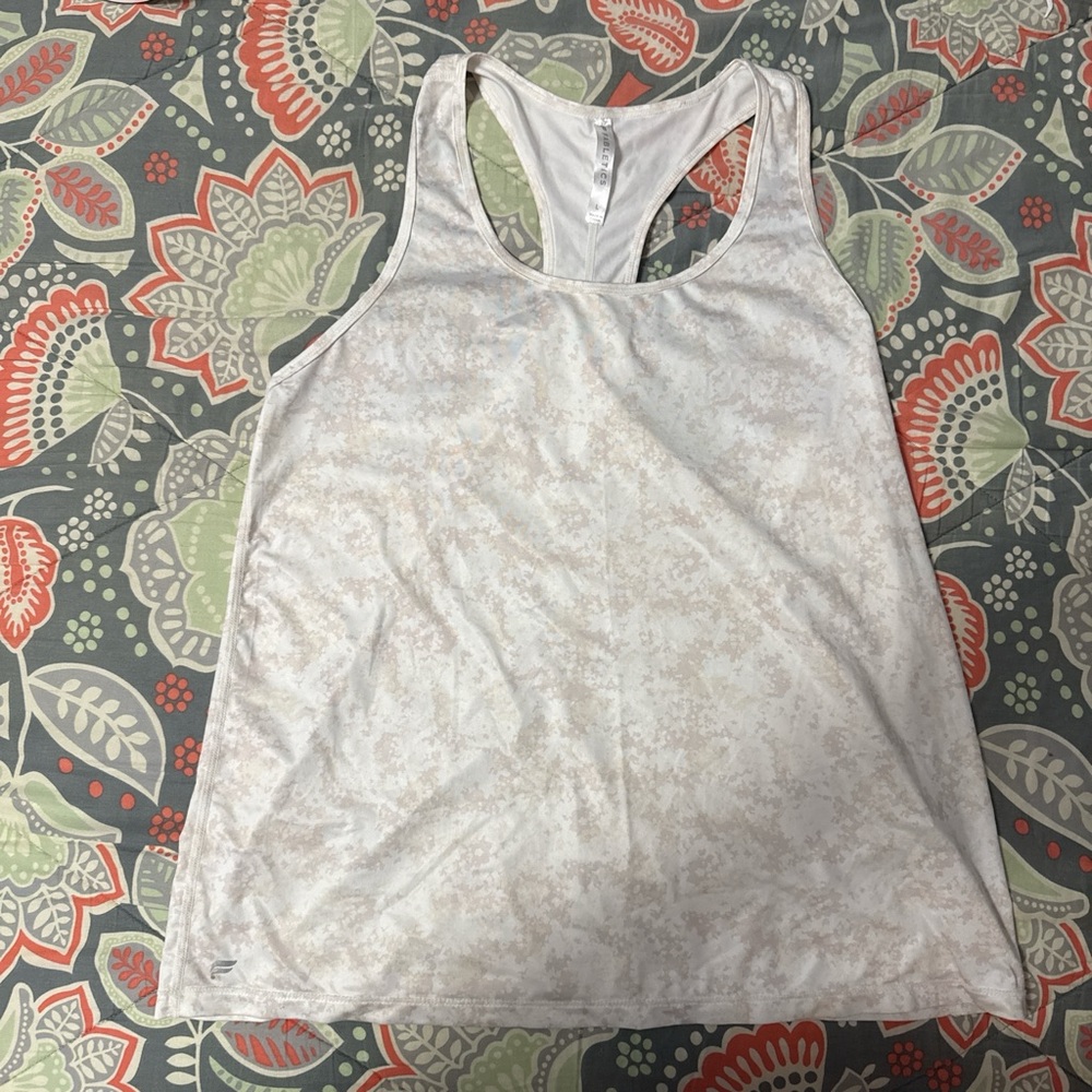 Fabletics White With Pink Camo Patterned Tank Top - image 1